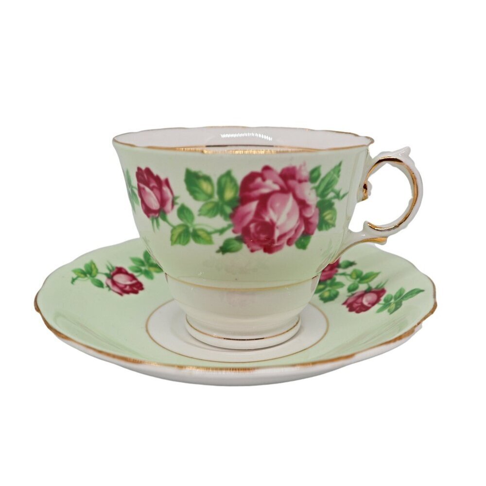 Teacup and Saucer Colclough Floral Bone China England Tea Cup Vintage Red Rose P